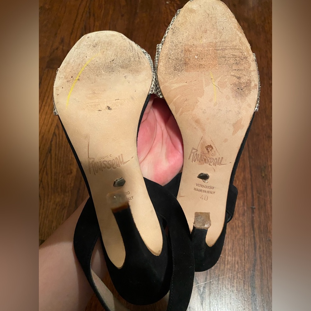 Jerome C. Rousseau Suede/Python Slingback Heels - Picture 9 of 14